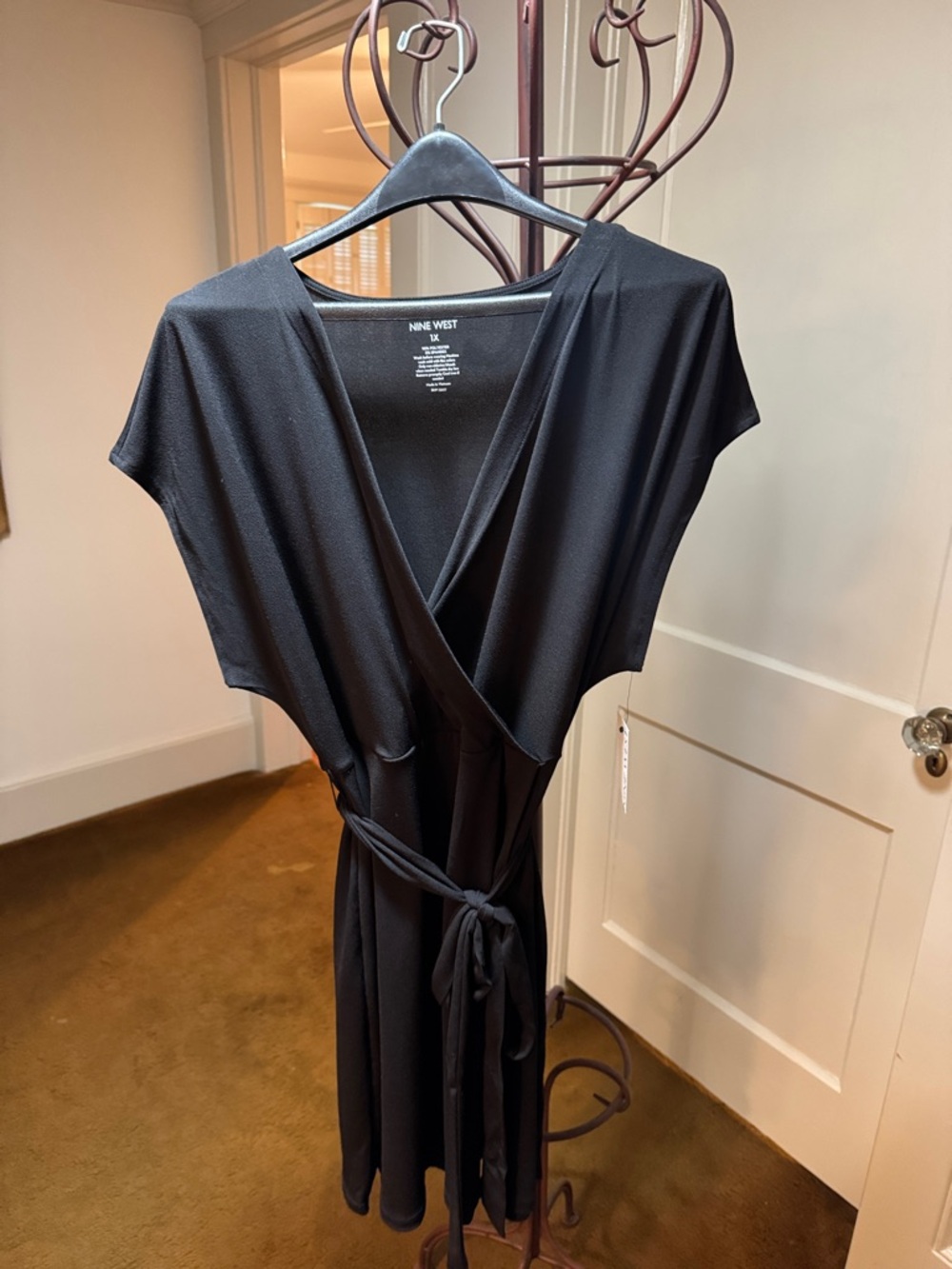 Nine West Black Wrap Dress with Tie Waist